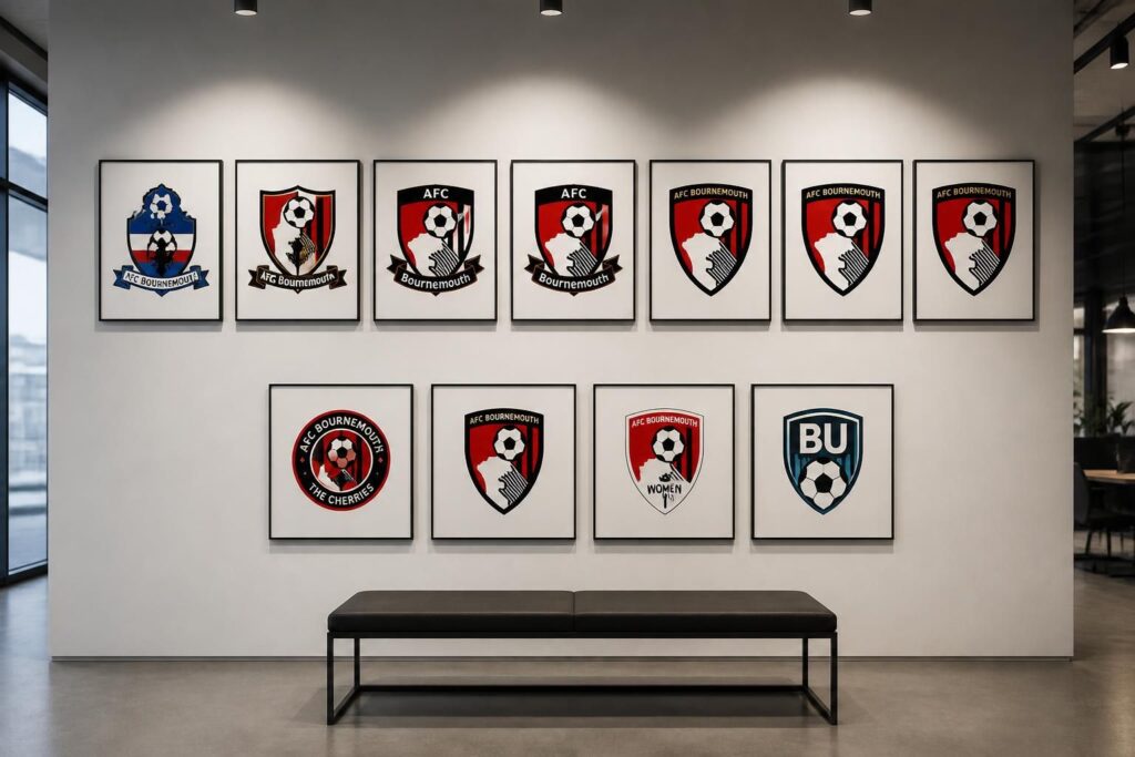 découvrez l'évolution du logo bournemouth 2025 avec les versions officielles du club de football et de l'université, illustrant leur identité visuelle moderne et dynamique.