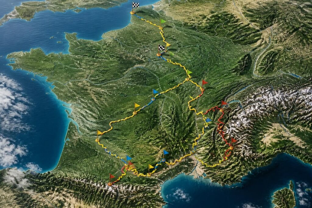 découvrez le parcours complet du tour de france 2025 avec la carte détaillée et les étapes clés allant de lille à paris, en passant par toulouse. suivez chaque étape et préparez-vous à vibrer au rythme de la grande boucle.